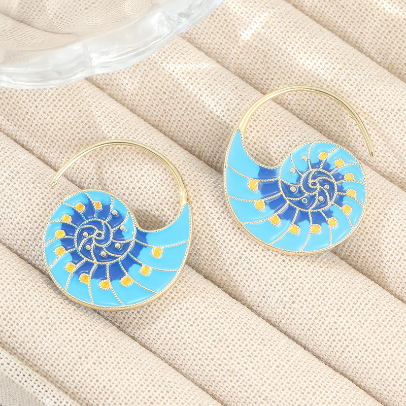 Women's Blue Yellow Enamel Parrot Snail Golden Ear Hook Earrings